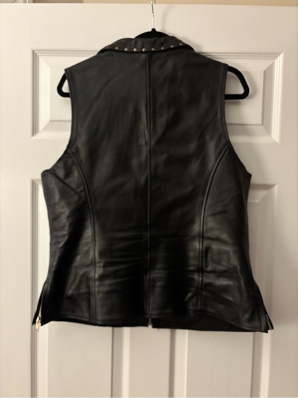 Black Studded Leather Vest with Orange Lining - Women's - Picture 6 of 11